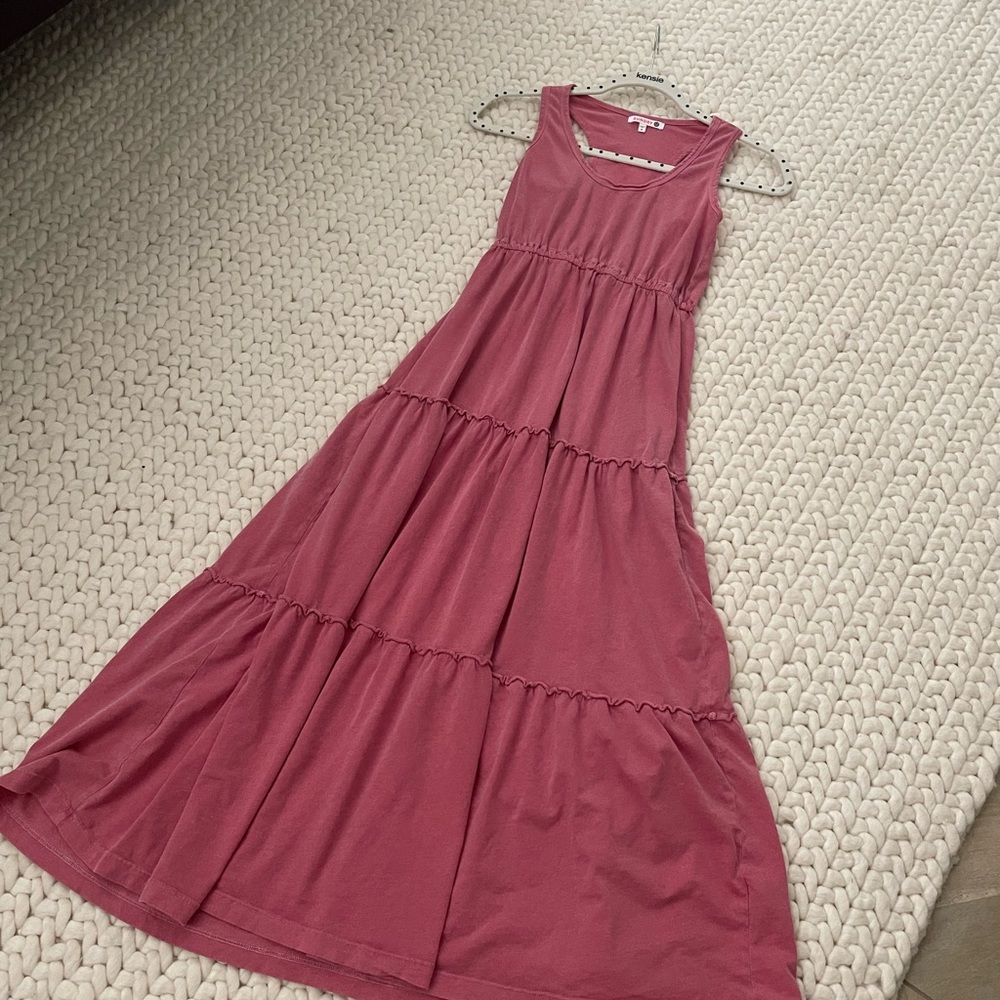 Sundry Pink Tiered Maxi Sundress with Scoop Neck
